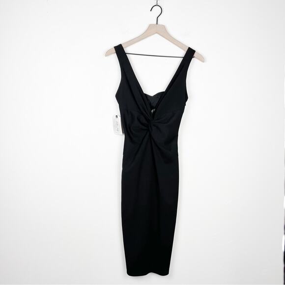 Katie May BHLDN Eva Damaris Twist Front Midi Sheath Cocktail Dress Black - Picture 6 of 15